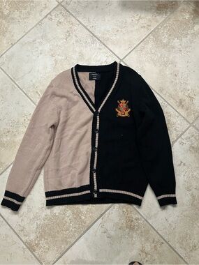 Rue21 Black and Beige Crest Two-Tone Cardigan